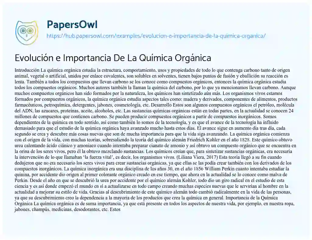 Essay on Evolución e Importancia De La Química Orgánica