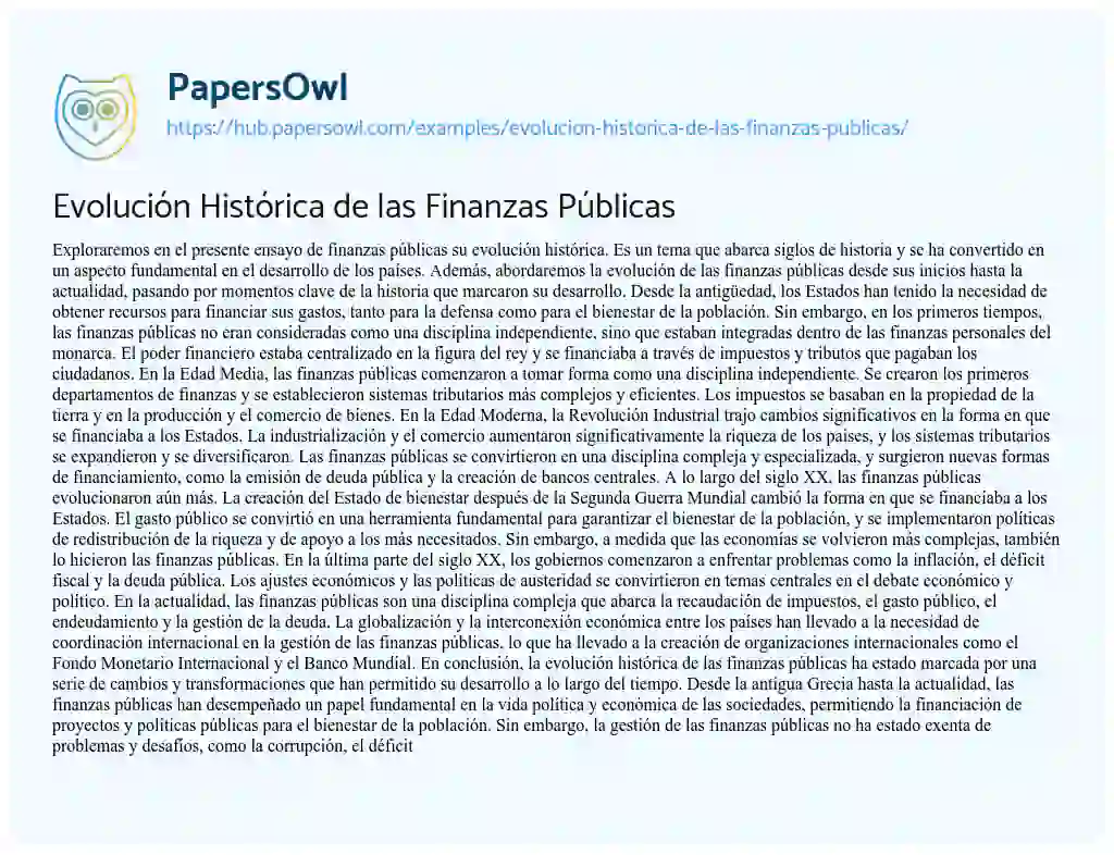 Essay on Evolución Histórica de las Finanzas Públicas