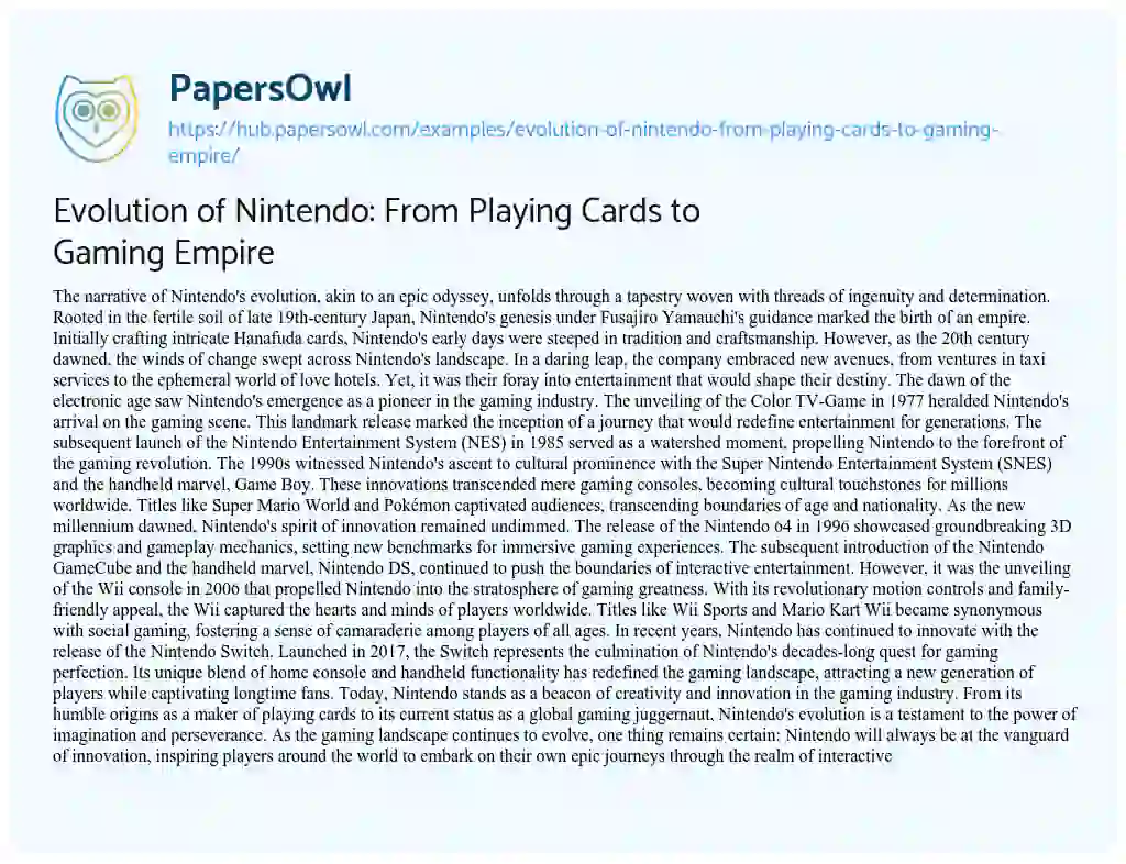 Essay on Evolution of Nintendo: From Playing Cards to Gaming Empire