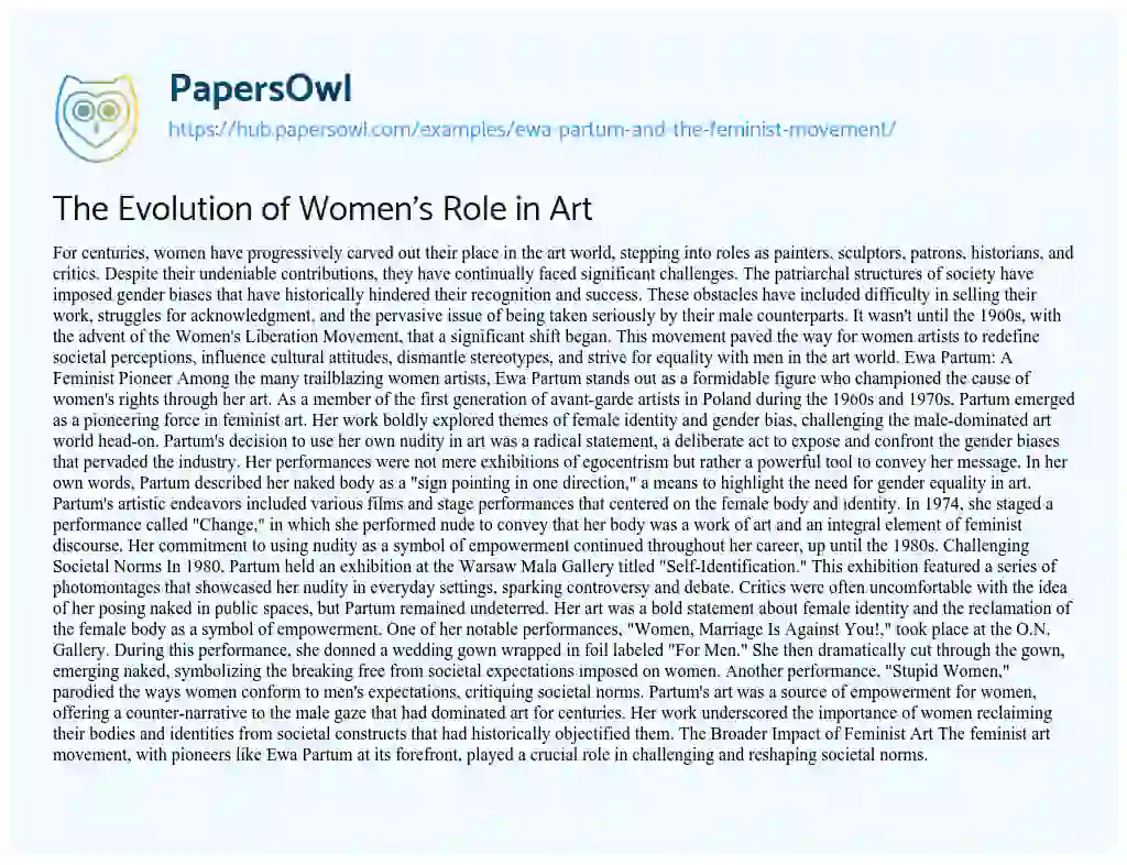 Essay on The Evolution of Women’s Role in Art