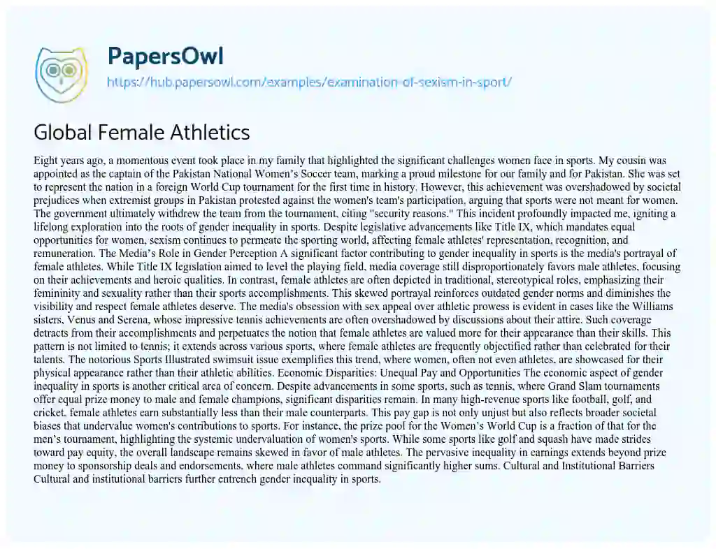Essay on Global Female Athletics