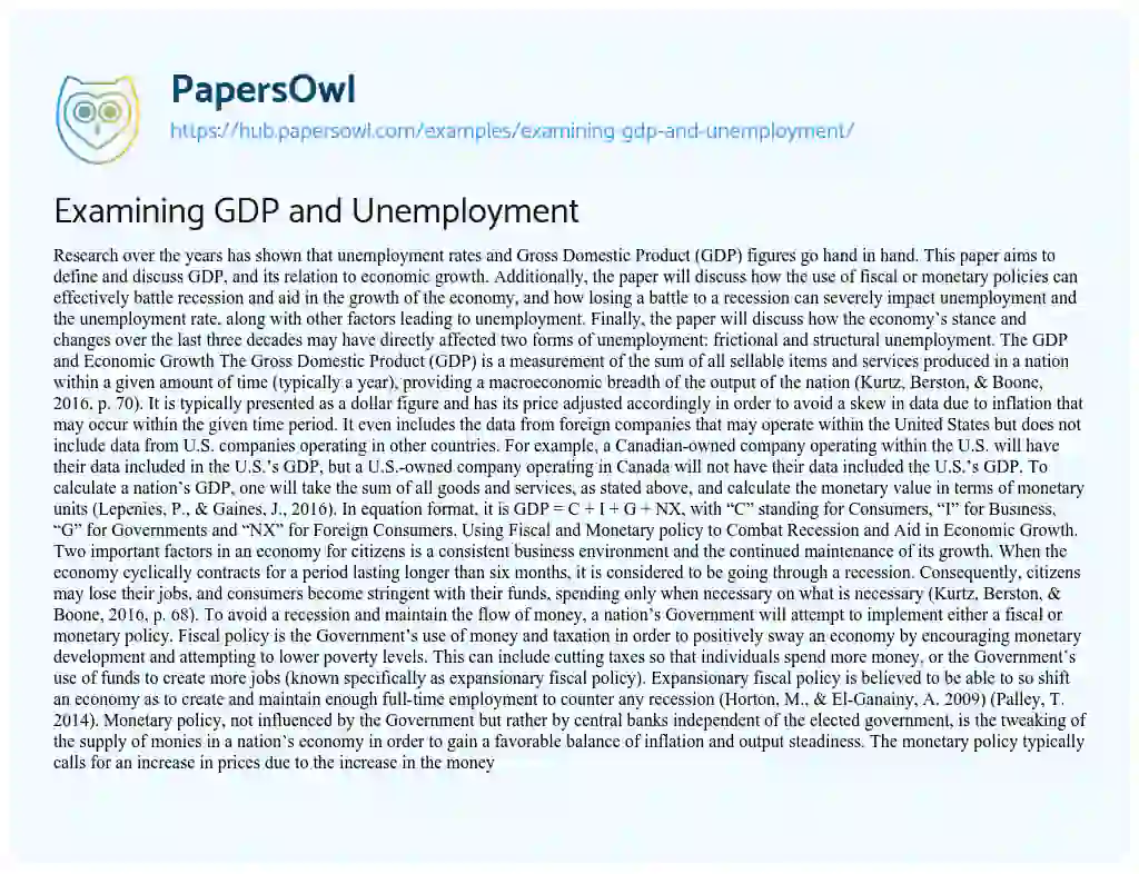 Essay on Examining GDP and Unemployment