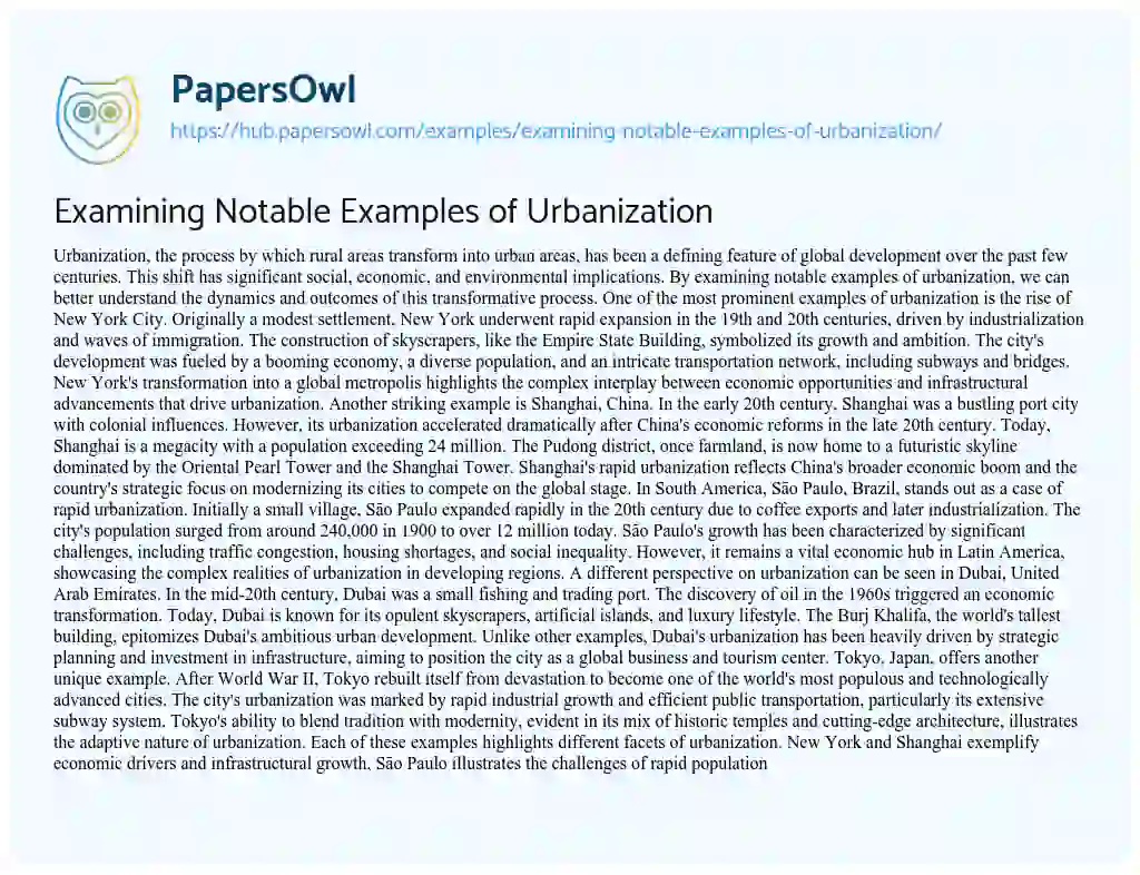 Essay on Examining Notable Examples of Urbanization