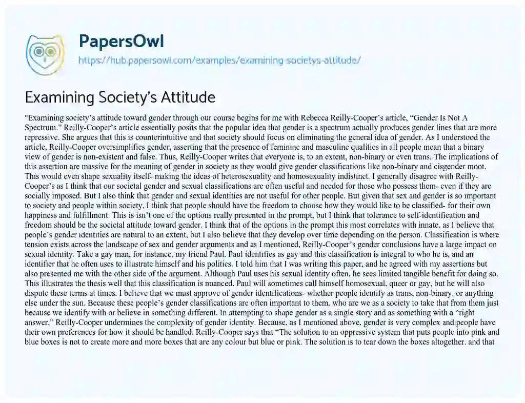 Essay on Examining Society’s Attitude
