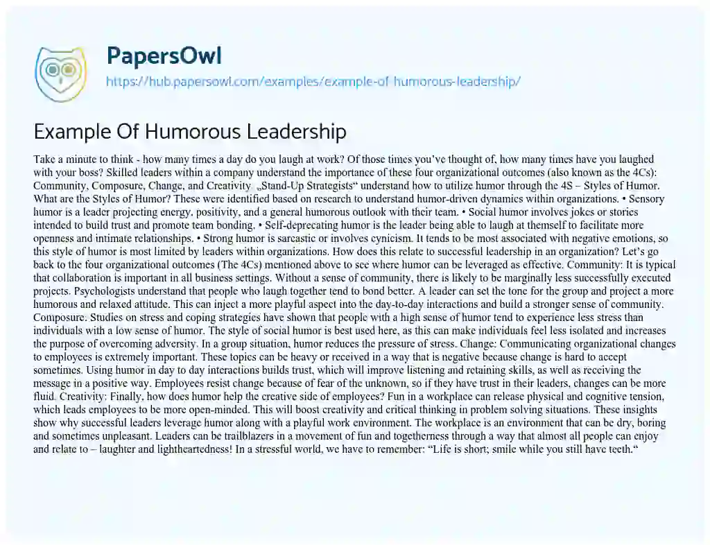 Essay on Example Of Humorous Leadership