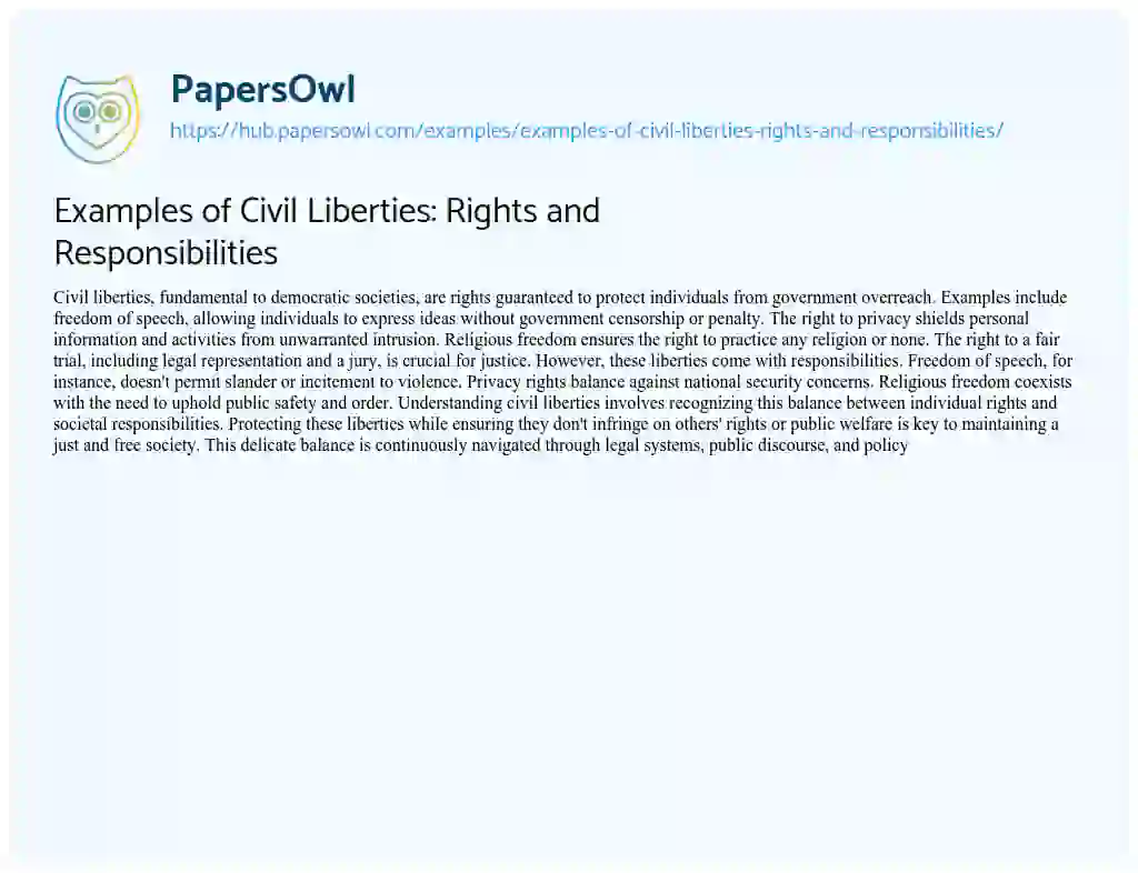 Essay on Examples of Civil Liberties: Rights and Responsibilities