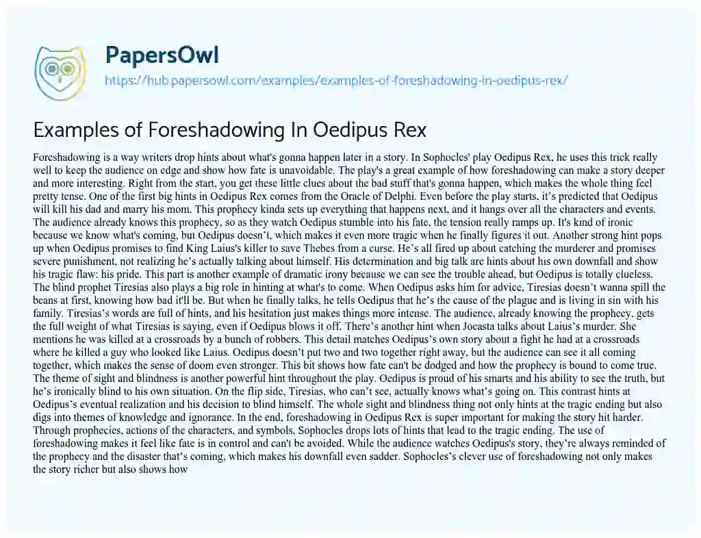 Essay on Examples of Foreshadowing In Oedipus Rex