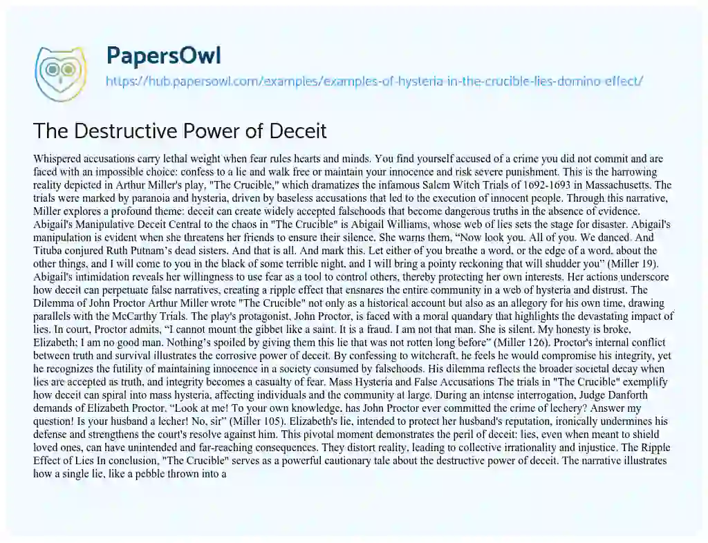 Essay on The Destructive Power of Deceit