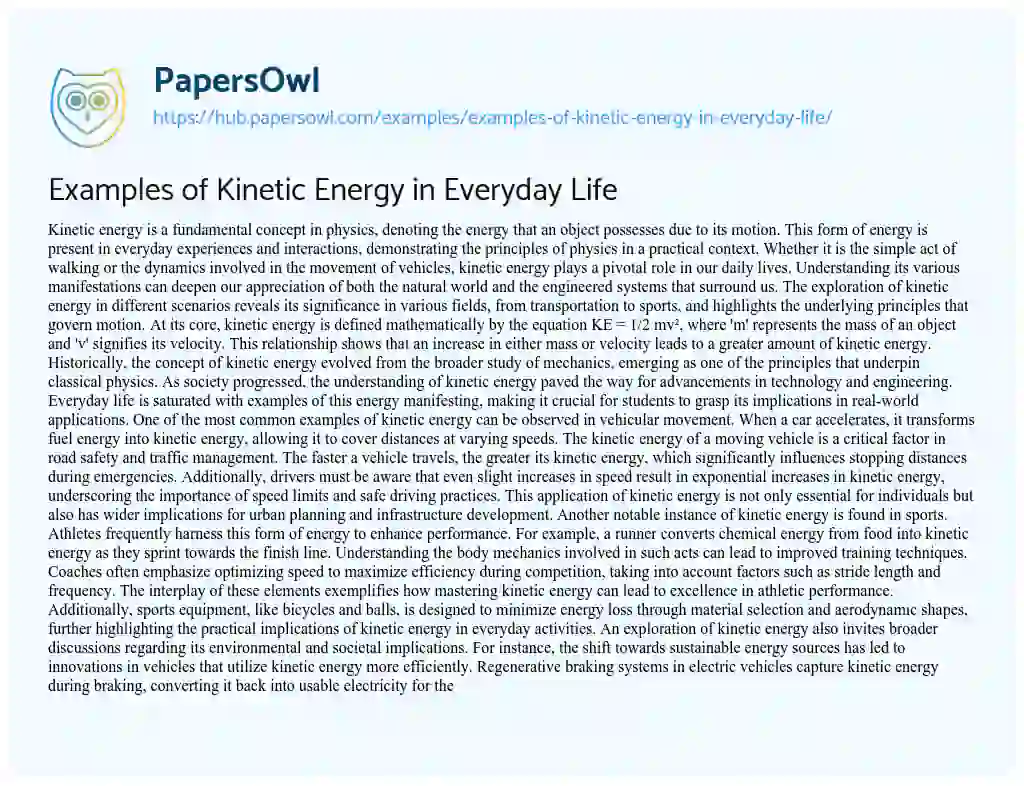 Essay on Examples of Kinetic Energy in Everyday Life