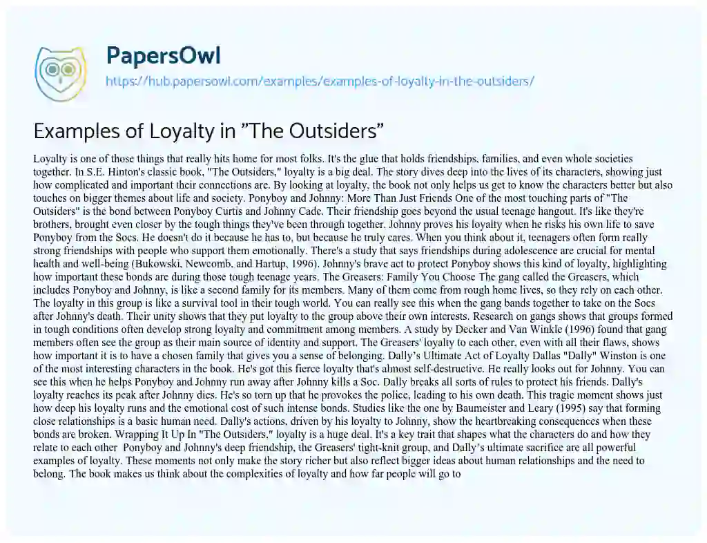 Essay on Examples of Loyalty in “The Outsiders”