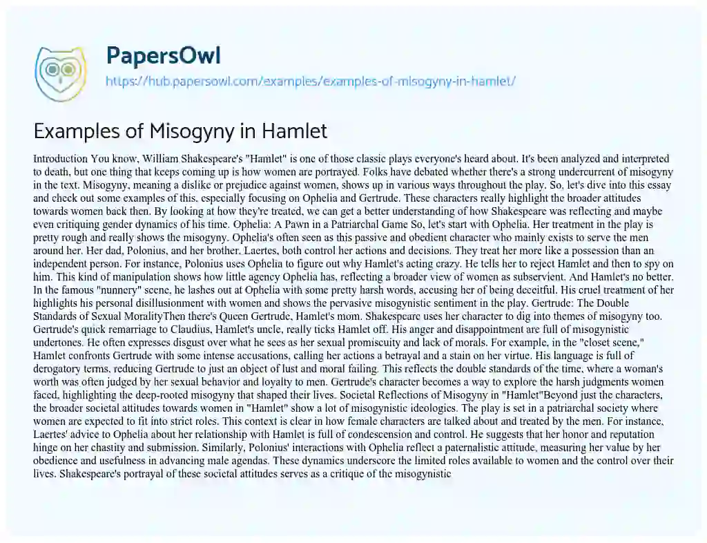 Essay on Examples of Misogyny in Hamlet