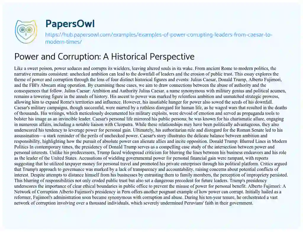 Essay on Power and Corruption: A Historical Perspective