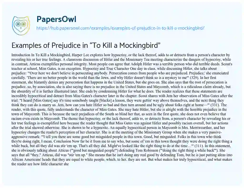 Essay on Examples of Prejudice in “To Kill a Mockingbird”