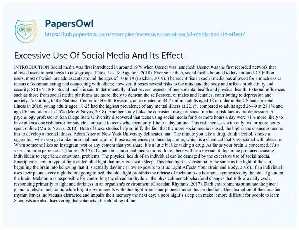 Essay on Excessive Use Of Social Media And Its Effect