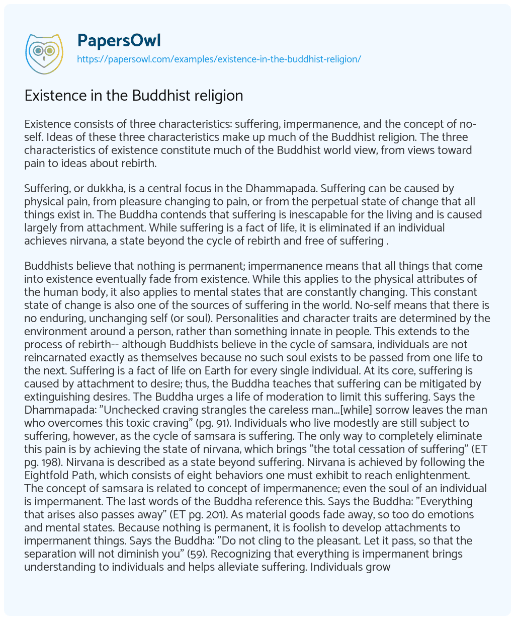 Essay on Existence in the Buddhist religion
