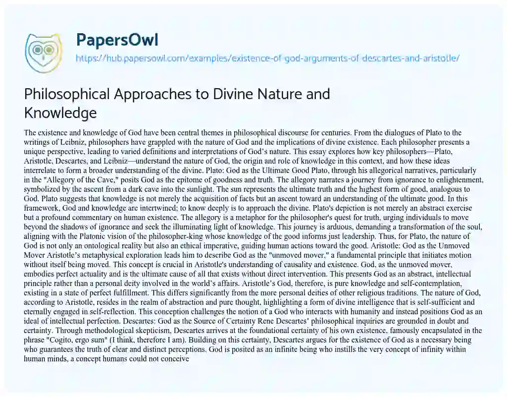Essay on Philosophical Approaches to Divine Nature and Knowledge