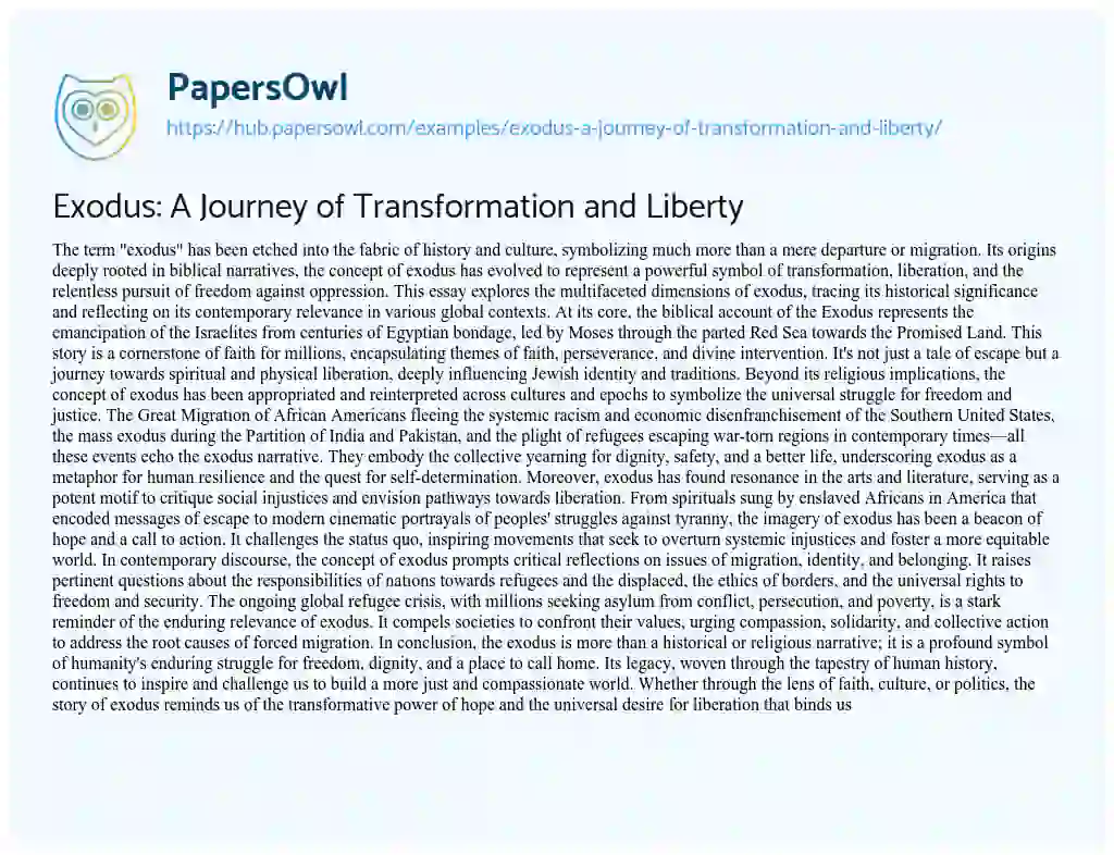 Essay on Exodus: A Journey of Transformation and Liberty