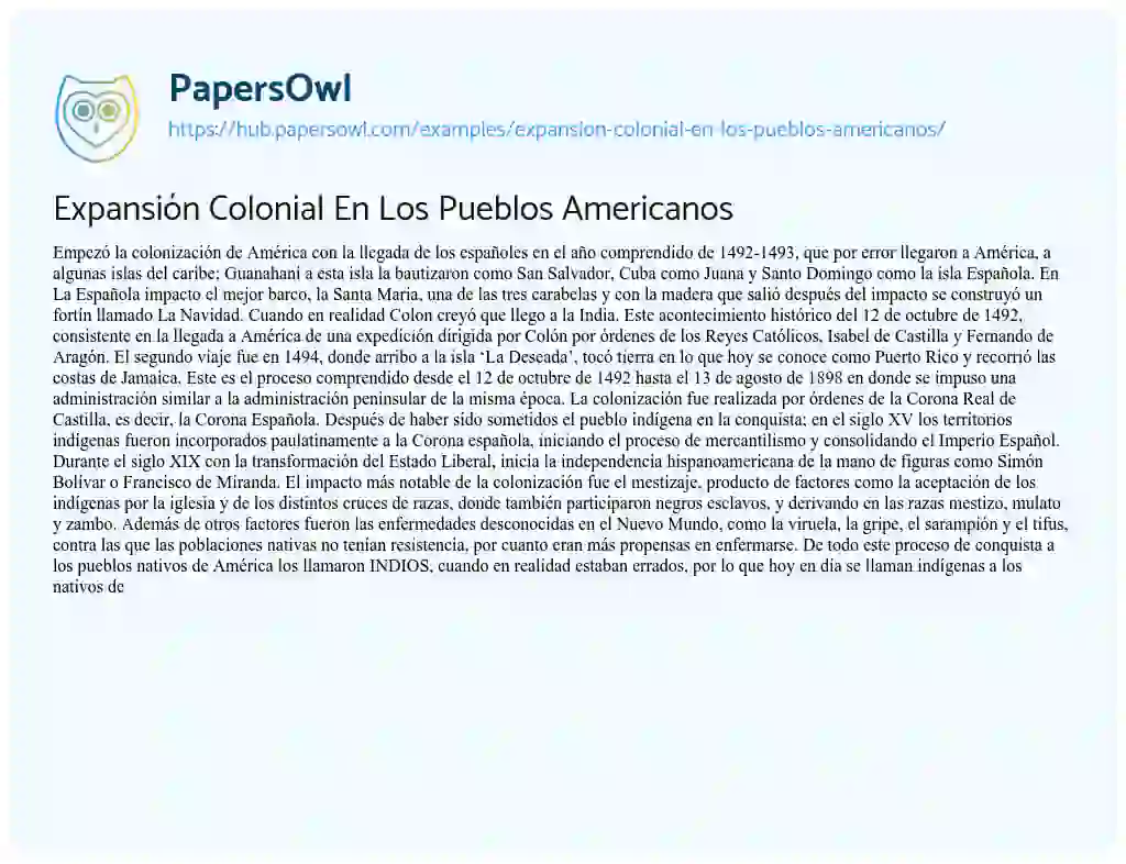 Essay on Expansión Colonial En Los Pueblos Americanos