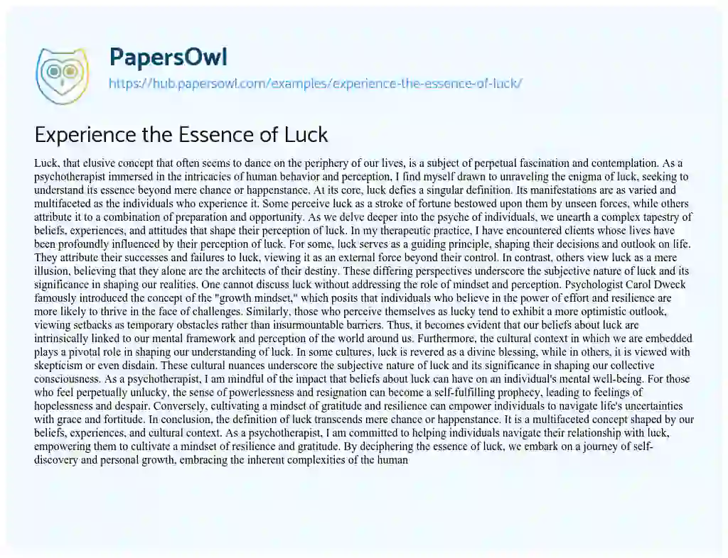 Essay on Experience the Essence of Luck