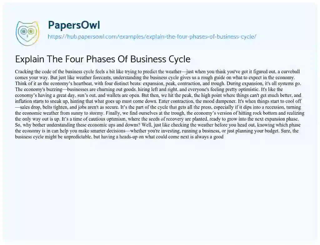 Essay on Explain The Four Phases Of Business Cycle