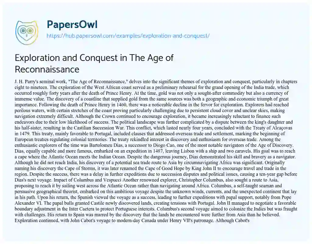 Essay on Exploration and Conquest in The Age of Reconnaissance