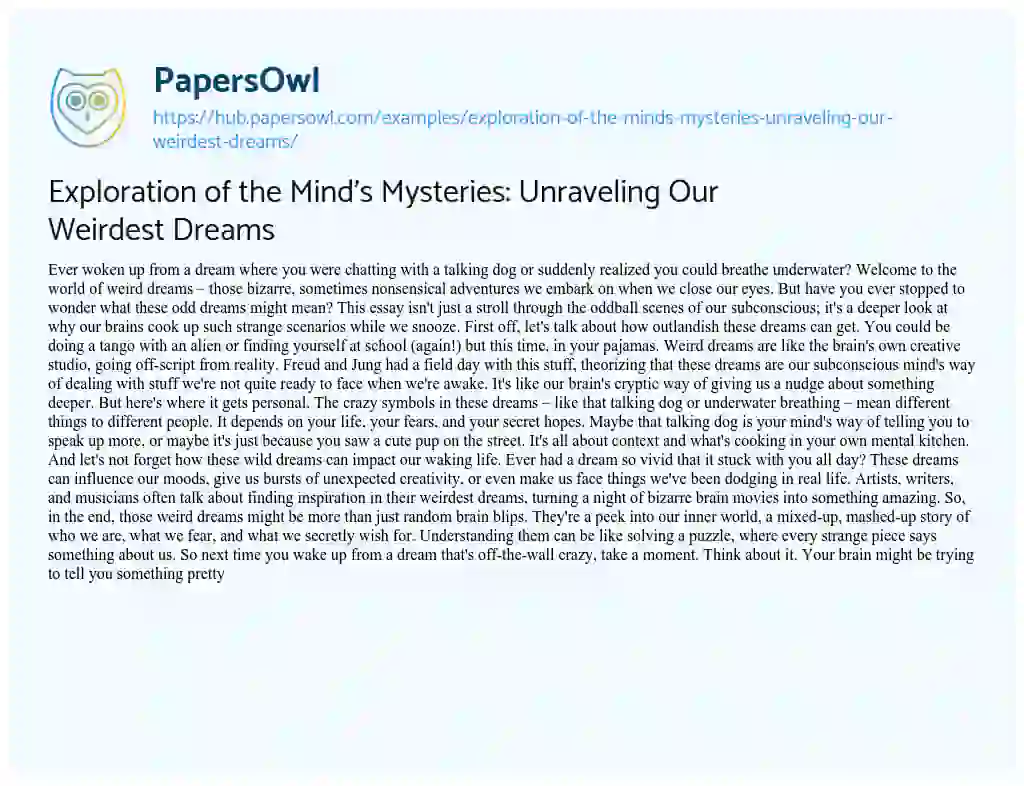 Essay on Exploration of the Mind’s Mysteries: Unraveling Our Weirdest Dreams