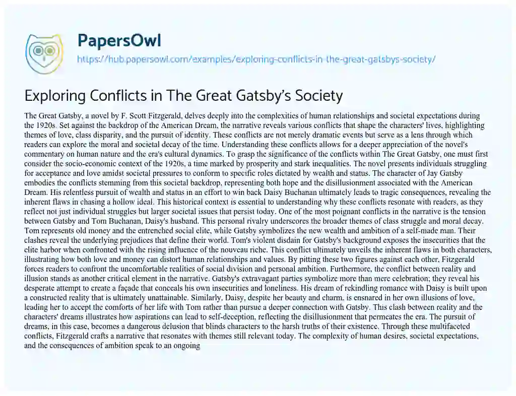Essay on Exploring Conflicts in The Great Gatsby’s Society