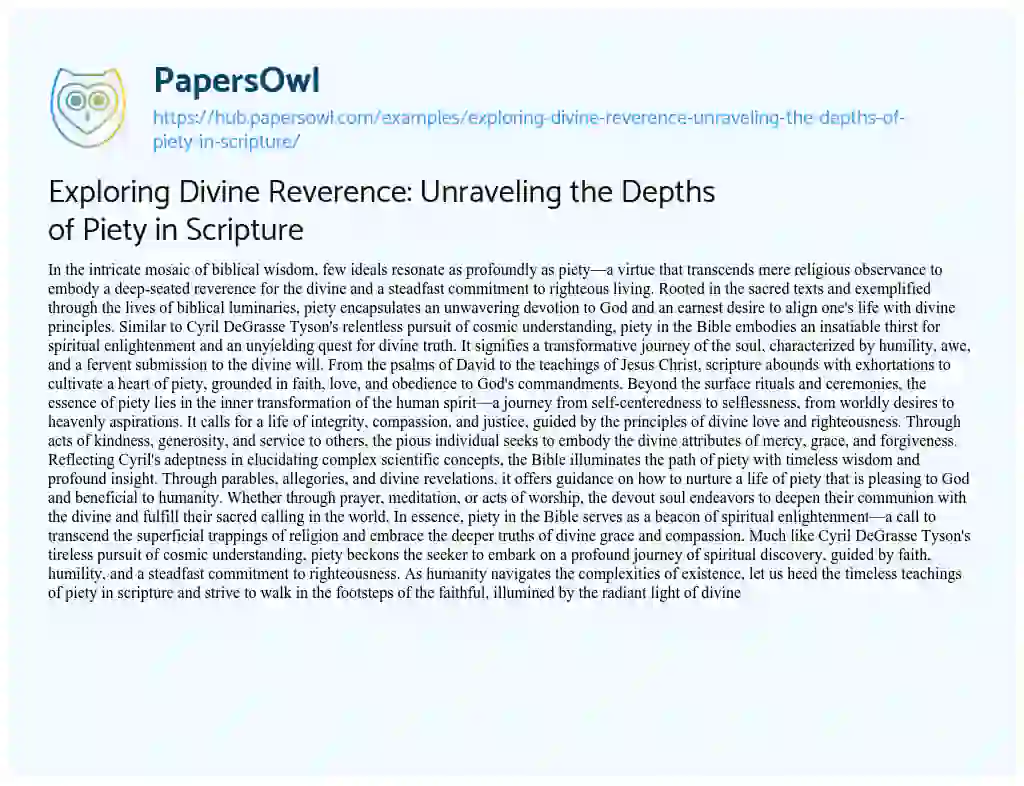 Essay on Exploring Divine Reverence: Unraveling the Depths of Piety in Scripture