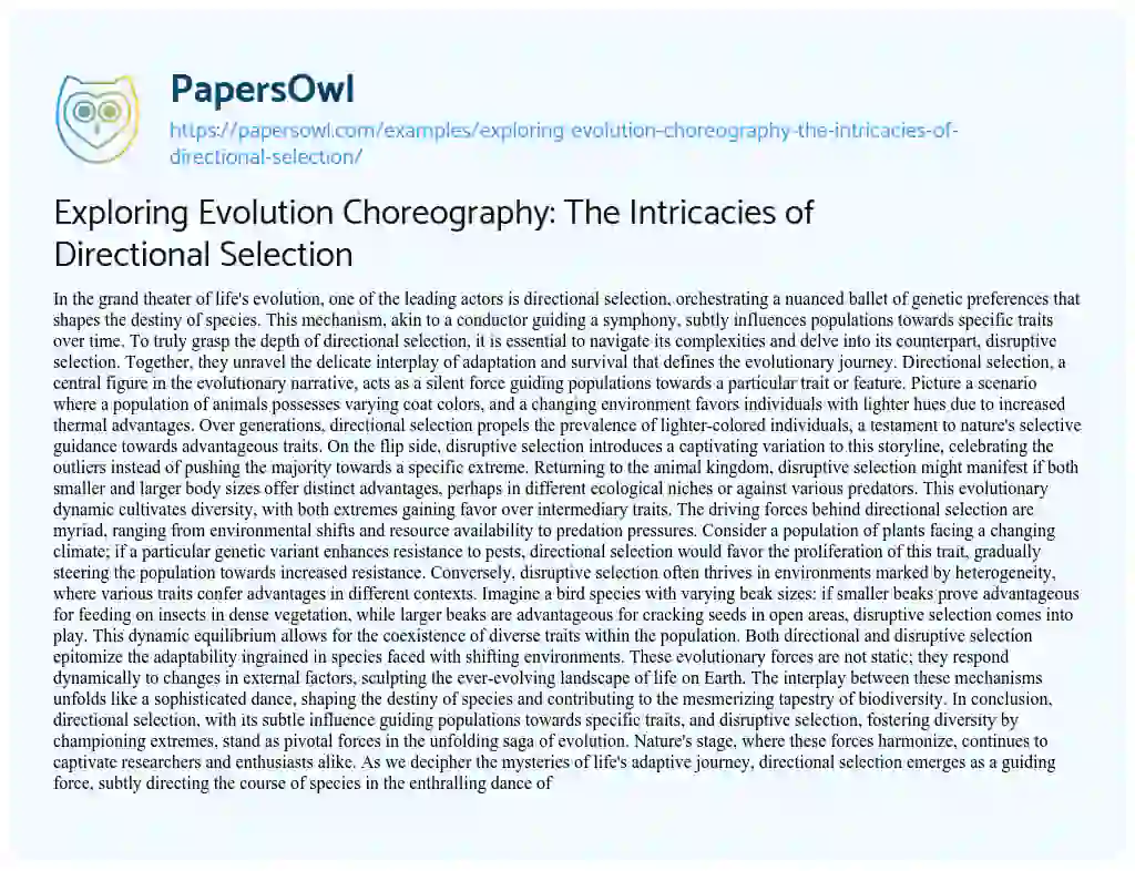 Essay on Exploring Evolution Choreography: The Intricacies of Directional Selection