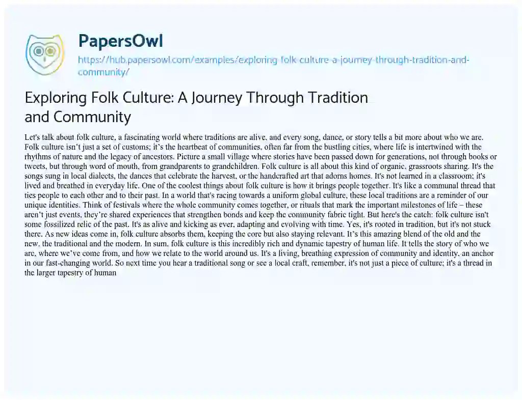 Essay on Exploring Folk Culture: A Journey Through Tradition and Community