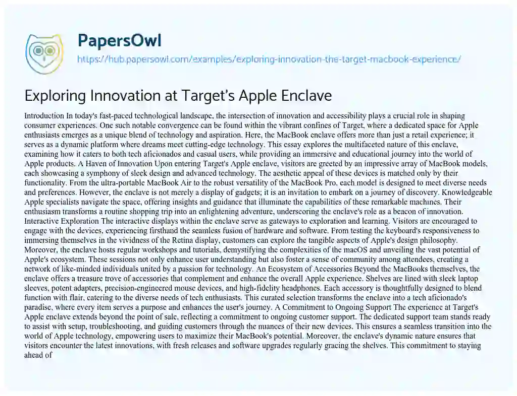 Essay on Exploring Innovation at Target’s Apple Enclave