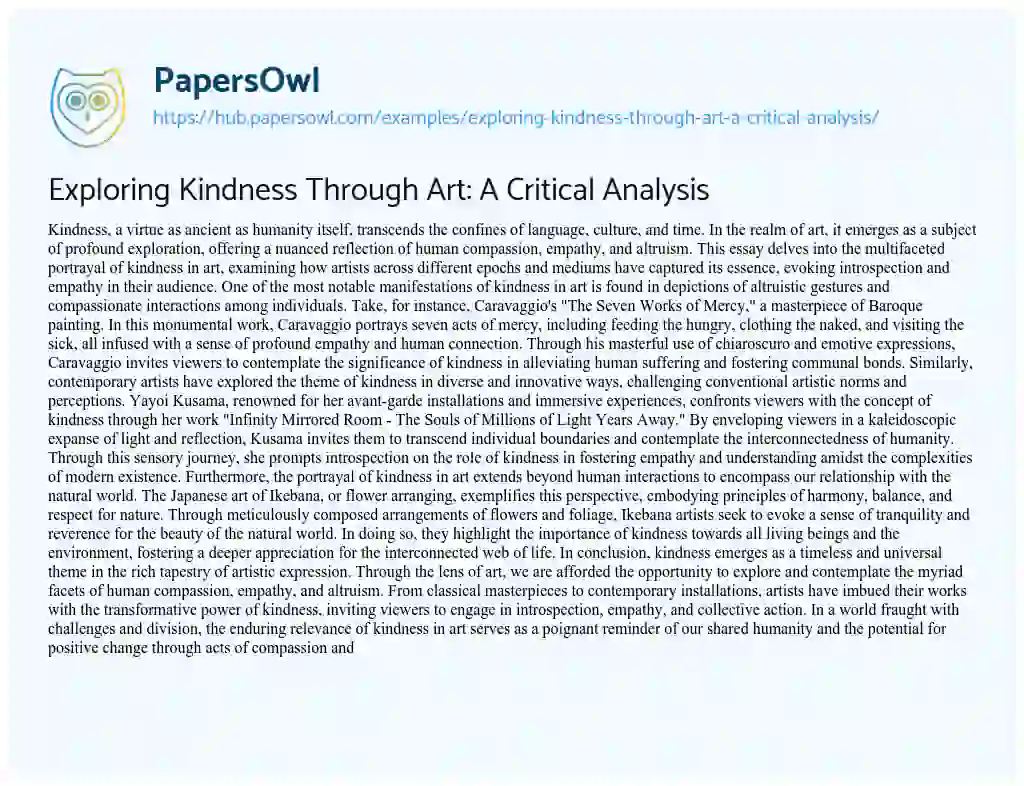 Essay on Exploring Kindness Through Art: A Critical Analysis