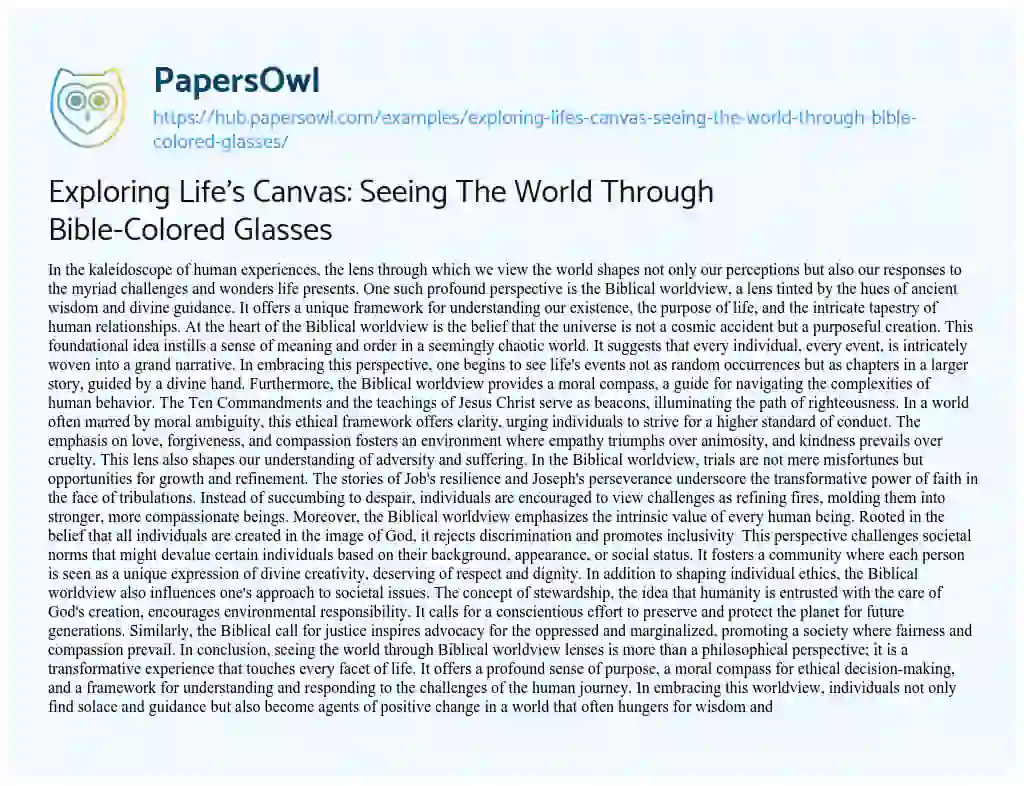 Essay on Exploring Life’s Canvas: Seeing The World Through Bible-Colored Glasses