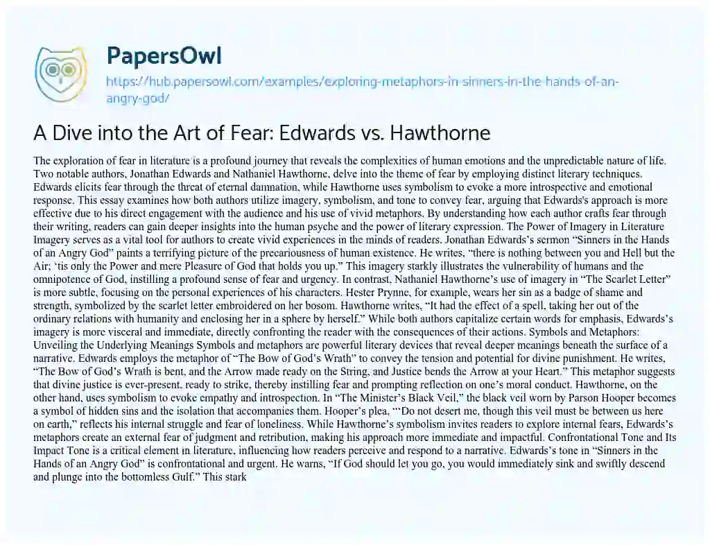 Essay on A Dive into the Art of Fear: Edwards vs. Hawthorne
