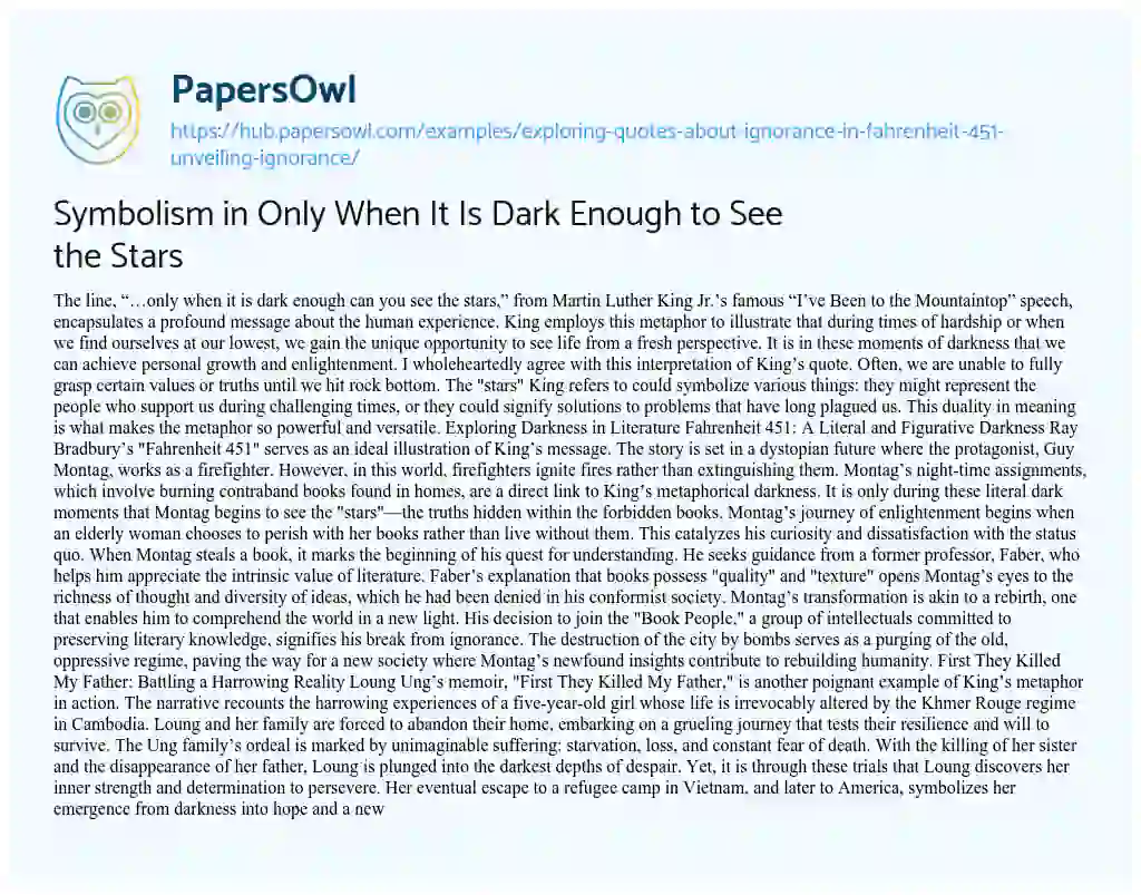 Essay on Symbolism in Only When It Is Dark Enough to See the Stars