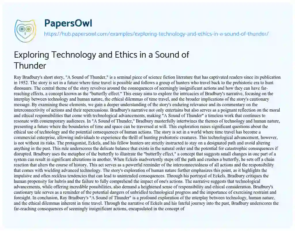 Essay on Exploring Technology and Ethics in a Sound of Thunder