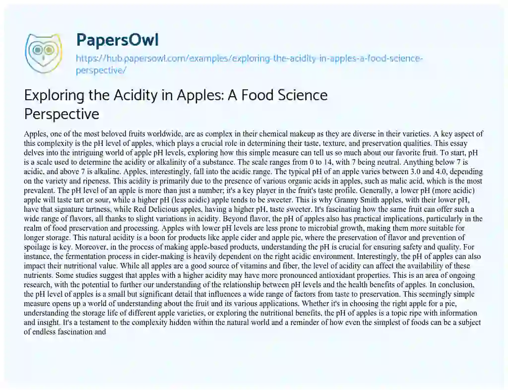 Essay on Exploring the Acidity in Apples: A Food Science Perspective