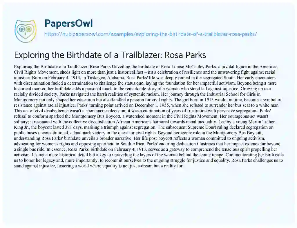 Essay on Exploring the Birthdate of a Trailblazer: Rosa Parks