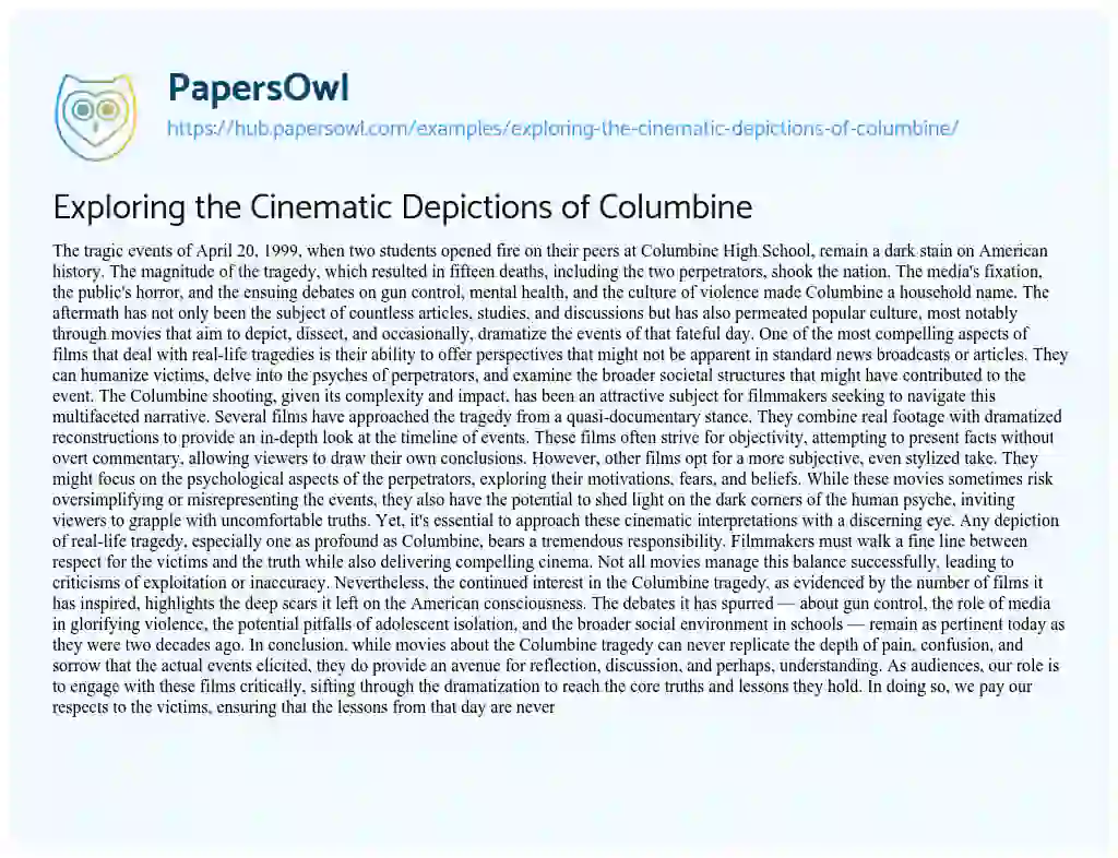 Essay on Exploring the Cinematic Depictions of Columbine