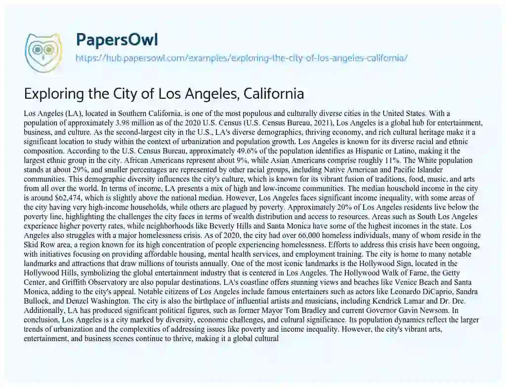 Essay on Exploring the City of Los Angeles, California
