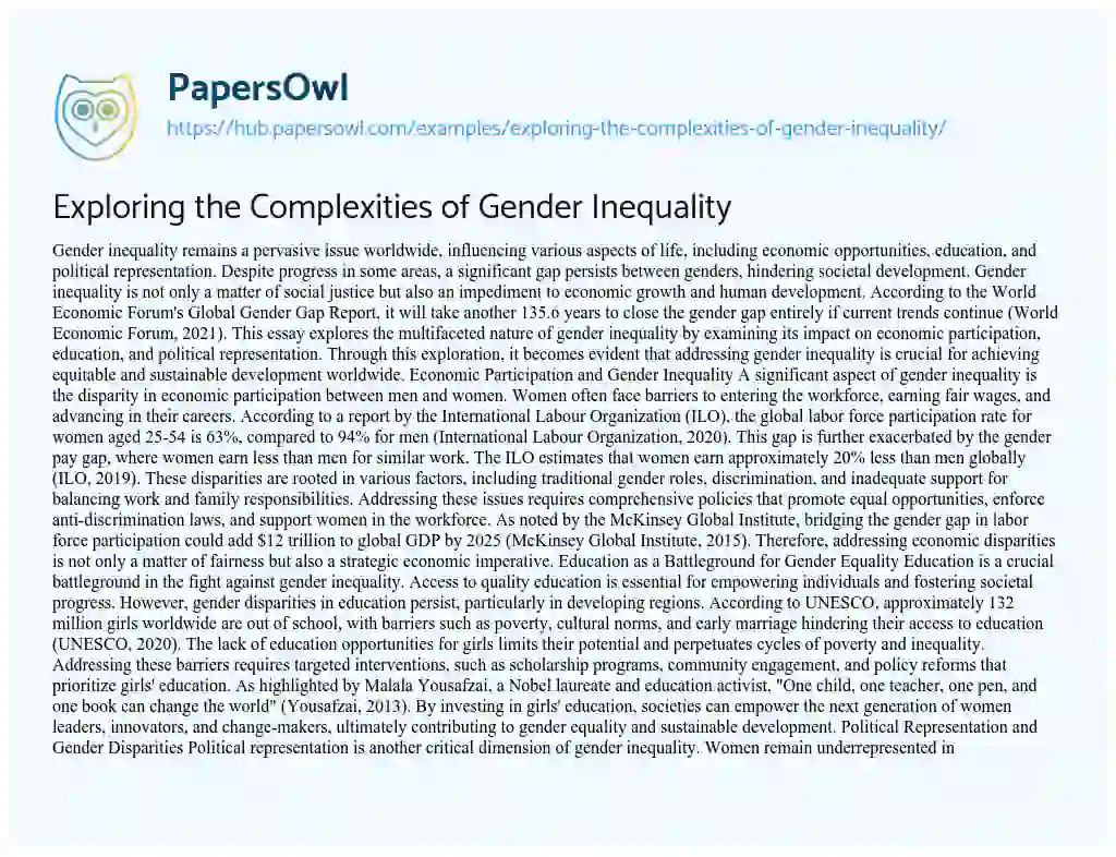 Essay on Exploring the Complexities of Gender Inequality