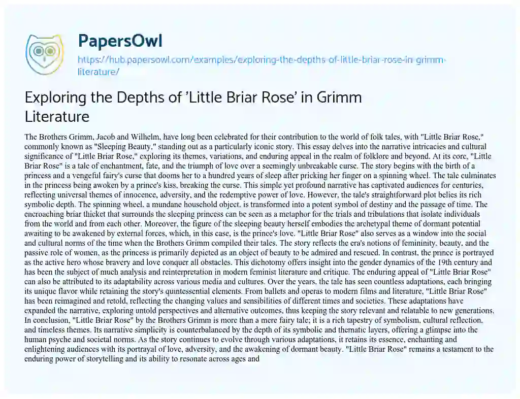 Essay on Exploring the Depths of ‘Little Briar Rose’ in Grimm Literature