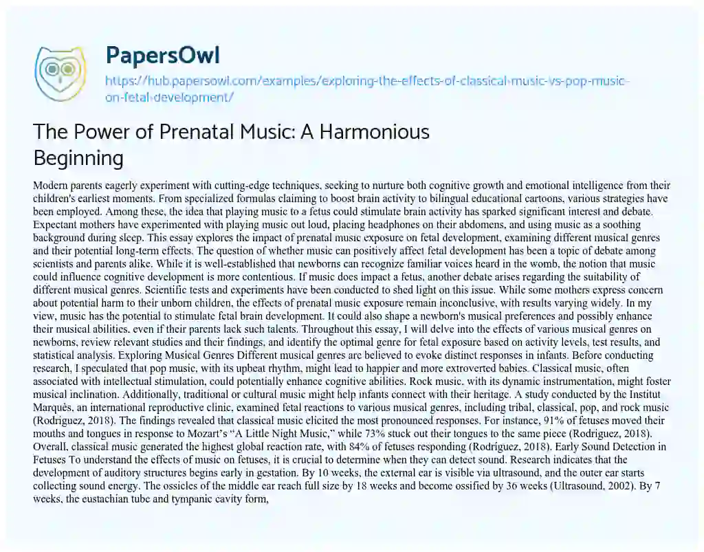 Essay on The Power of Prenatal Music: A Harmonious Beginning