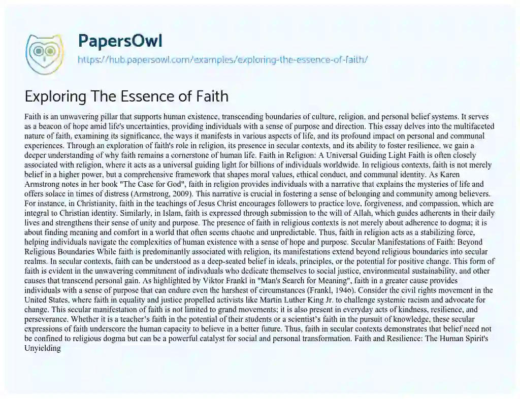 Essay on Exploring The Essence of Faith