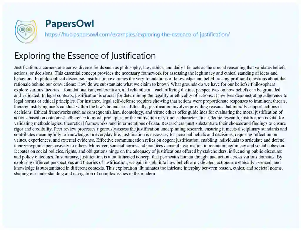 Essay on Exploring the Essence of Justification