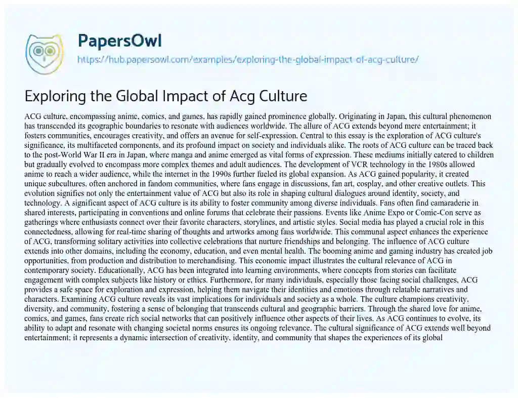 Essay on Exploring the Global Impact of Acg Culture