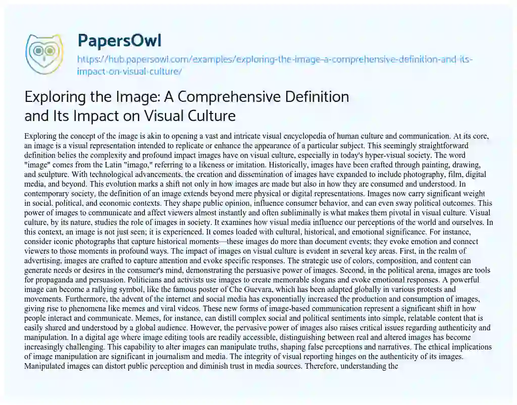 Essay on Exploring the Image: A Comprehensive Definition and Its Impact on Visual Culture