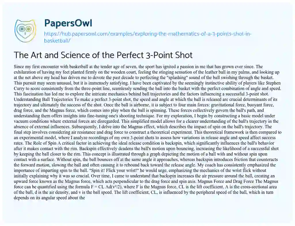 Essay on The Art and Science of the Perfect 3-Point Shot