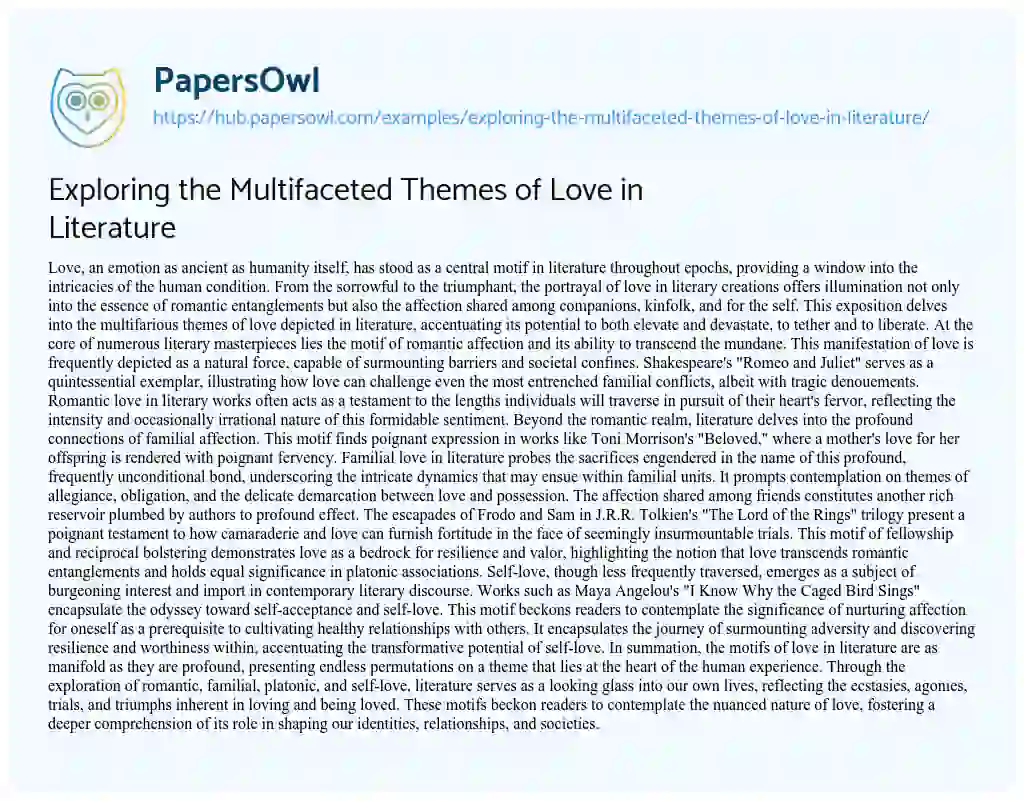 Essay on Exploring the Multifaceted Themes of Love in Literature