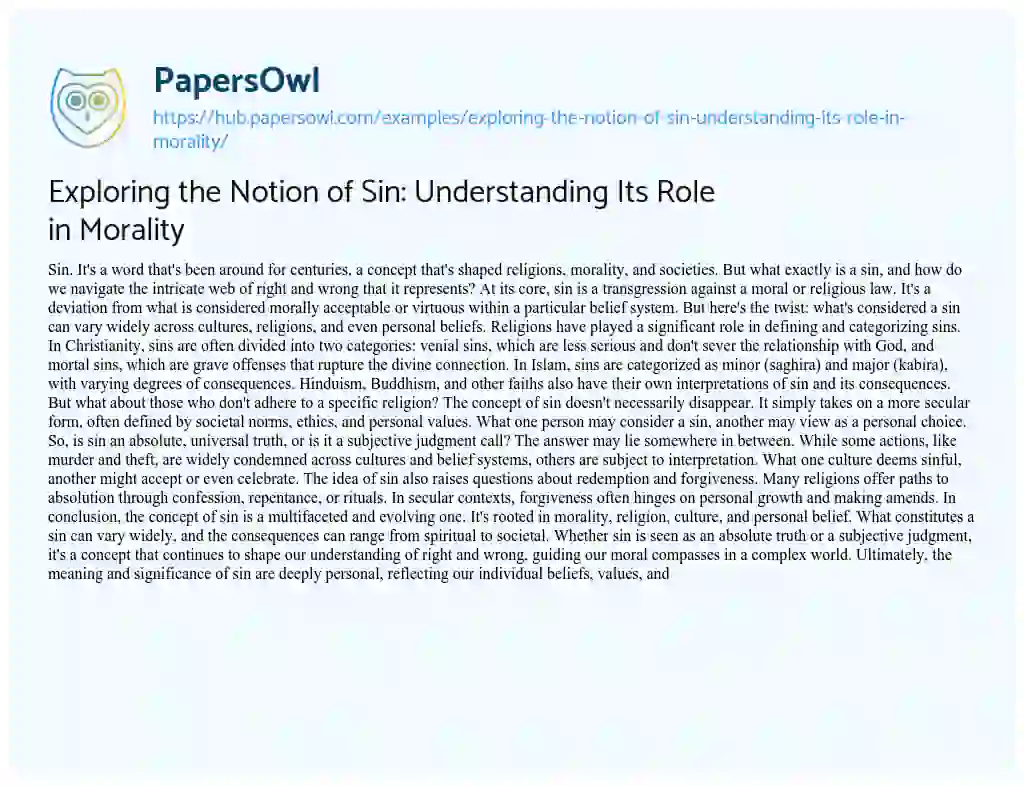 Essay on Exploring the Notion of Sin: Understanding Its Role in Morality